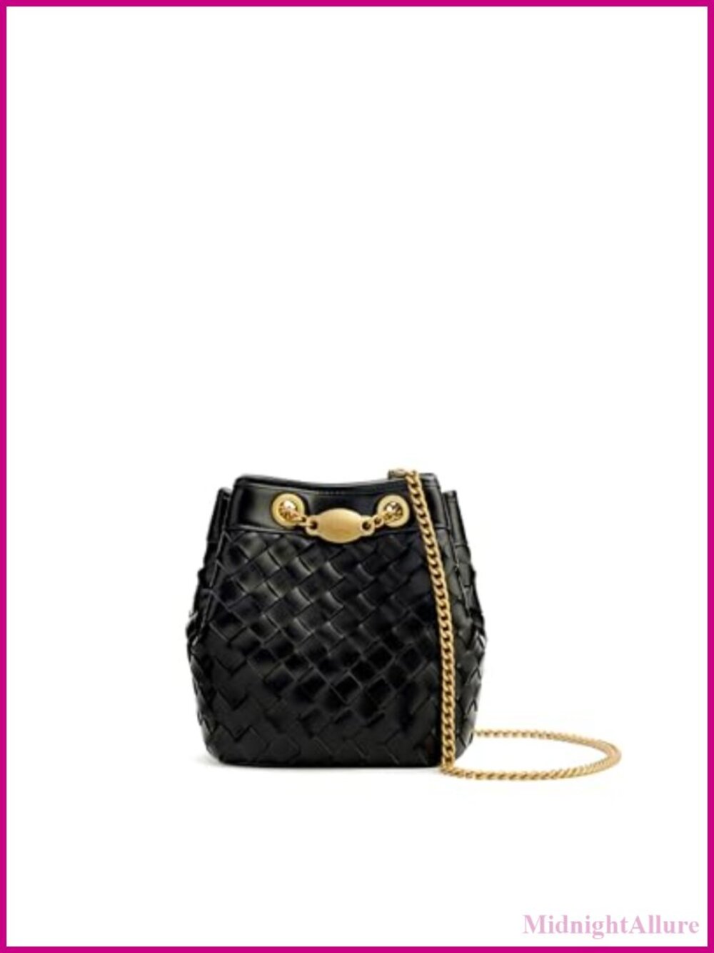 Hand-Woven Vegan Leather Bucket Bag Crossbody Shoulder Purse
